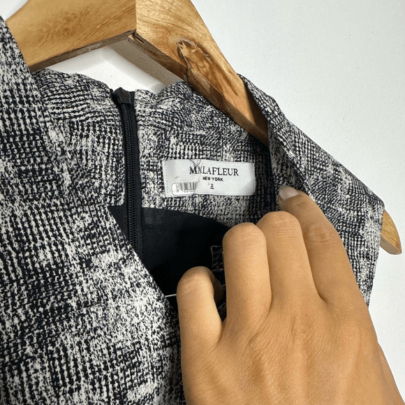 MM LAFLEUR The Aditi Dress Crackle Black White sheath structured career womens 2 - Picture 6 of 8